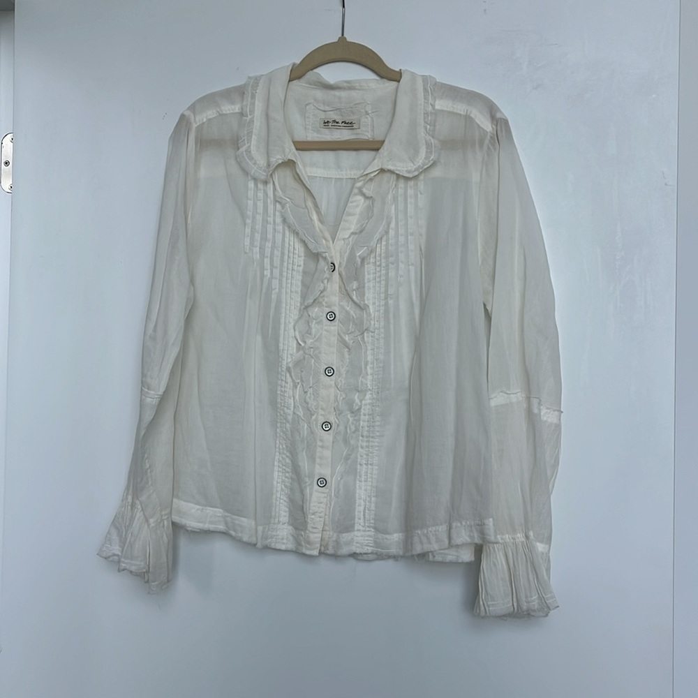 Free People White Ruffled Button-Front Blouse - Picture 14 of 16